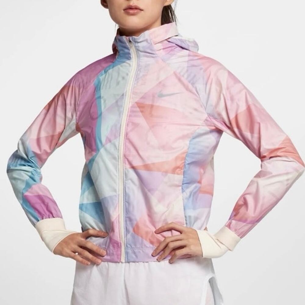 Women's Nike Shield Hooded Running Jacket M Guava Ice Multicolor Full Zip